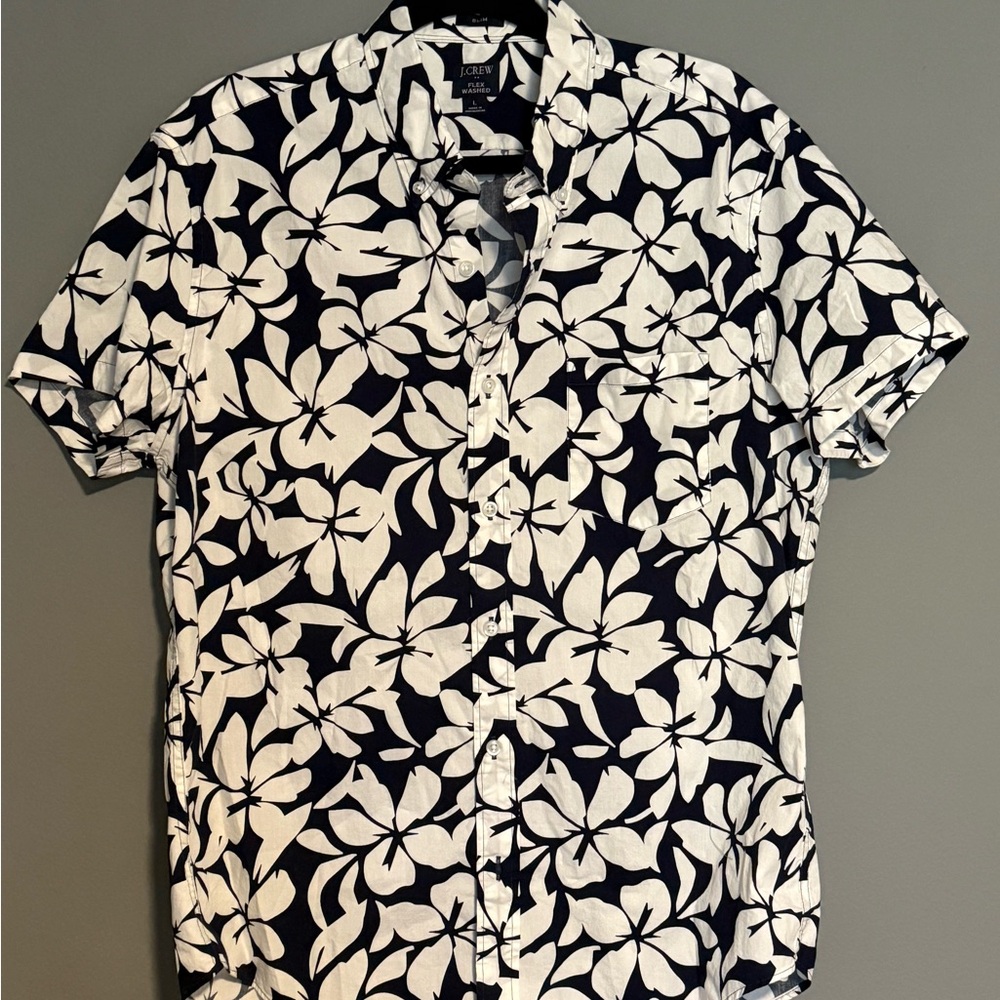 J. Crew Black and White Floral Button Down Shirt